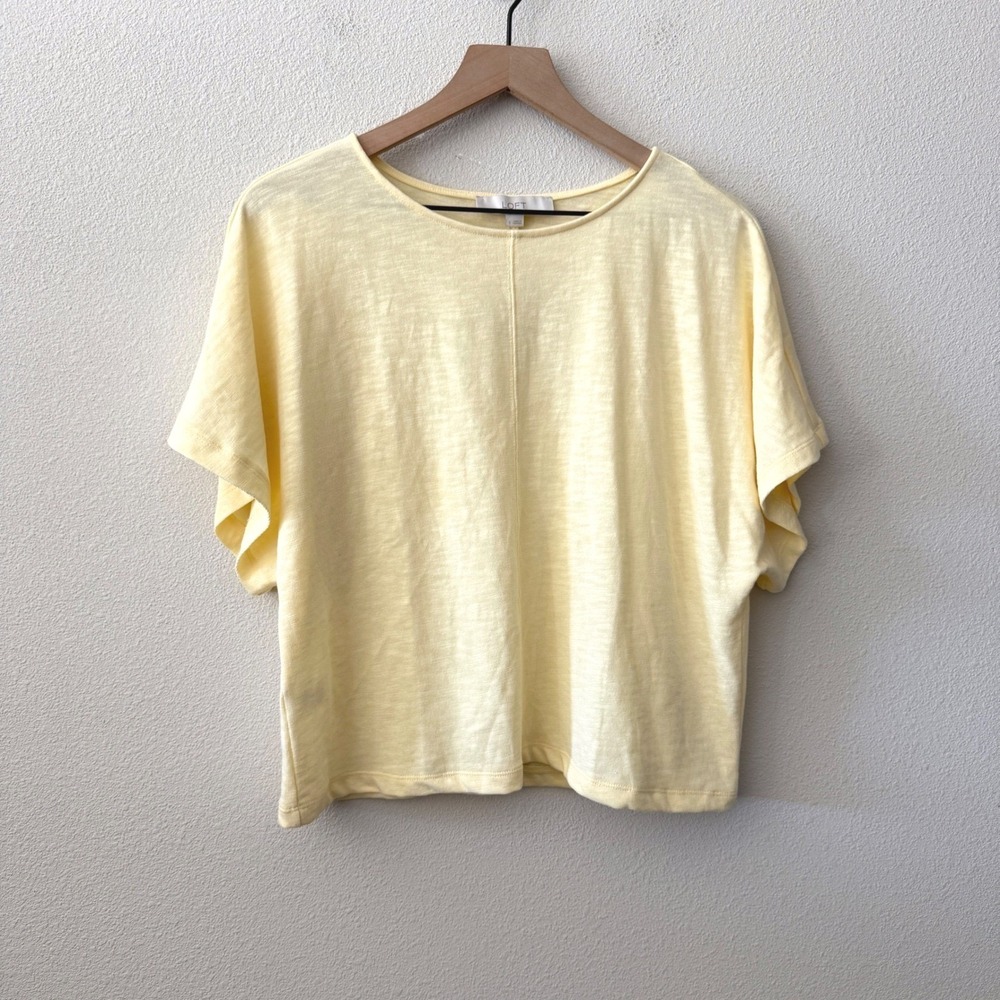 LOFT Womens Cotton Dolman Sleeve Top Size S Minimalist Boho Butter Yellow Casual